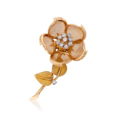 C. 1960 Vintage .75 ct. t.w. Diamond Rose Bud-To-Bloom Pin in 18kt Yellow Gold &mdash; Alt Image 1
