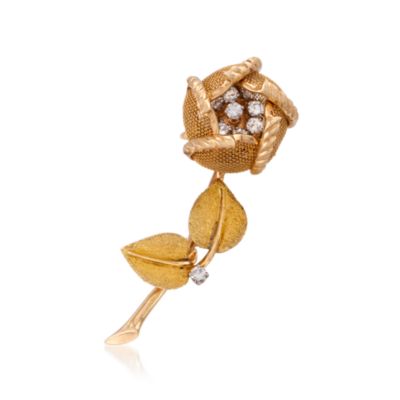 C. 1960 Vintage .75 ct. t.w. Diamond Rose Bud-To-Bloom Pin in 18kt Yellow Gold &mdash; Alt Image 2