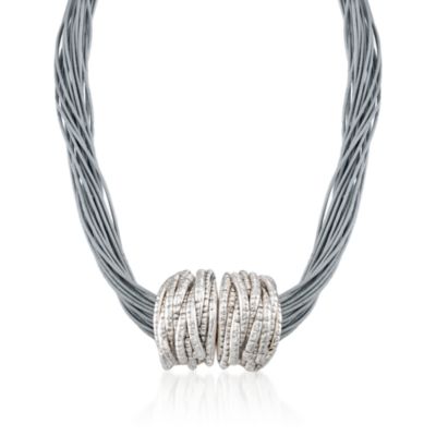 Multi-Strand Gray Leather Collar Necklace in Sterling Silver &mdash; Alt Image 1
