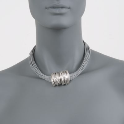 Multi-Strand Gray Leather Collar Necklace in Sterling Silver &mdash; Alt Image 2