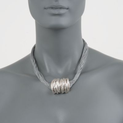 Multi-Strand Gray Leather Collar Necklace in Sterling Silver &mdash; Alt Image 3
