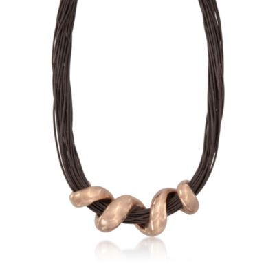 Multi-Cord Brown Leather Necklace With Spiral Centerpiece in 24kt Rose Gold Over Sterling. 18" &mdash; Alt Image 1