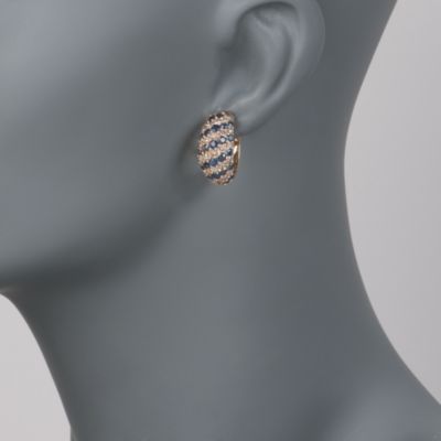 C. 1990 Vintage 4.00 ct. t.w. Sapphire and 1.50 ct. t.w. Diamond Hoop Earrings in 14kt Yellow Gold &mdash; Alt Image 2