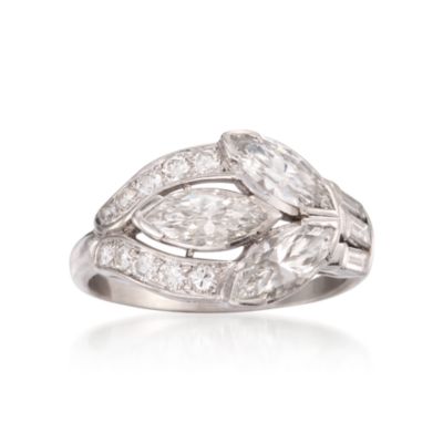 C. 1970 Vintage 2.20 ct. t.w. Diamond Leaf Ring in Platinum. Size 7.5 &mdash; Alt Image 1