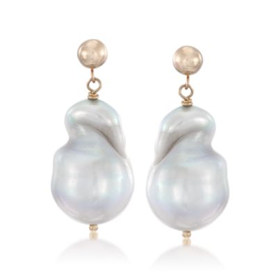 15-16mm Baroque Pearl Earrings In 14kt Yellow Gold. Drop Earrings &mdash; Alt Image 1
