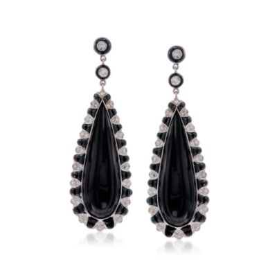 C. 2000 Vintage Black Onyx and 1.00 ct. t.w. Diamond Earrings in 14kt White Gold &mdash; Alt Image 1
