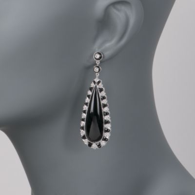 C. 2000 Vintage Black Onyx and 1.00 ct. t.w. Diamond Earrings in 14kt White Gold &mdash; Alt Image 2