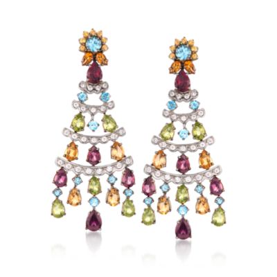 C. 1990 Vintage 16.40 ct. t.w. Multi-Gem and 1.00 ct. t.w. Diamond Earrings in 18kt White Gold &mdash; Alt Image 1