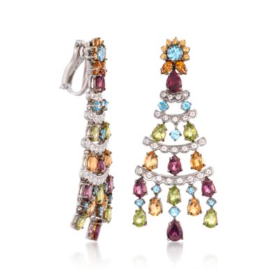 C. 1990 Vintage 16.40 ct. t.w. Multi-Gem and 1.00 ct. t.w. Diamond Earrings in 18kt White Gold &mdash; Alt Image 3