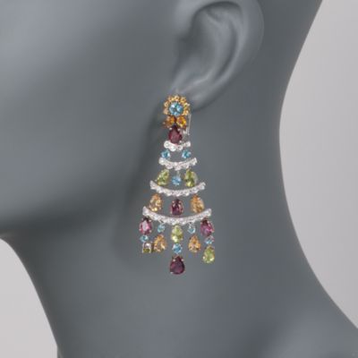 C. 1990 Vintage 16.40 ct. t.w. Multi-Gem and 1.00 ct. t.w. Diamond Earrings in 18kt White Gold &mdash; Alt Image 2