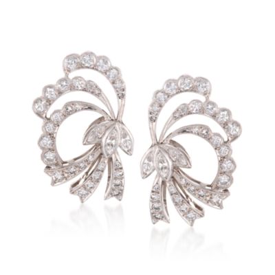 C.1950 Vintage 1.20 ct. t.w. Diamond Swirl Earrings in Platinum &mdash; Alt Image 1