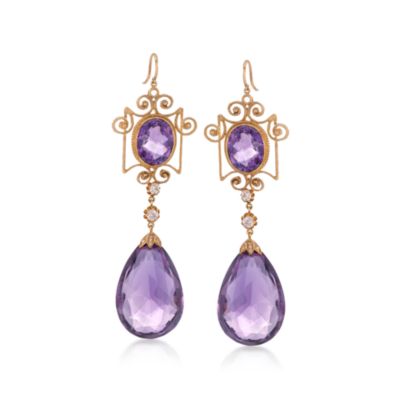 C. 1980 Vintage 78.00 ct. t.w. Amethyst and .50 ct. t.w. Diamond Earrings in 10kt White Gold &mdash; Alt Image 1