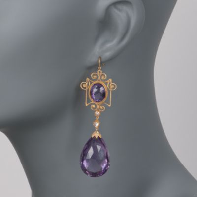C. 1980 Vintage 78.00 ct. t.w. Amethyst and .50 ct. t.w. Diamond Earrings in 10kt White Gold &mdash; Alt Image 2