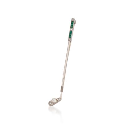 C. 1950 Vintage .12 ct. t.w. Diamond Golf Club Pin With Pearl in Platinum &mdash; Alt Image 1