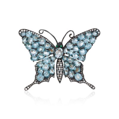 C. 1980 Vintage 17.50 ct. t.w. Aquamarine Butterfly Pin With Diamonds in Vermeil &mdash; Alt Image 1