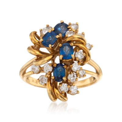 C. 1980 Vintage 1.75 ct. t.w. Sapphire and .75 ct. t.w. Diamond Ring in 18kt Yellow Gold. Size 8.5 &mdash; Alt Image 1