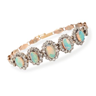C. 1950 Vintage Opal and 2.30 ct. t.w. Diamond Bracelet in Two-Tone. 6.75" &mdash; Alt Image 1