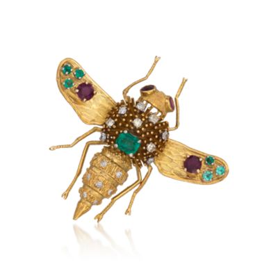 C. 1960 Vintage .75 ct. t.w. Diamond and Multi-Gem Insect Pin in 18kt Yellow Gold &mdash; Alt Image 1
