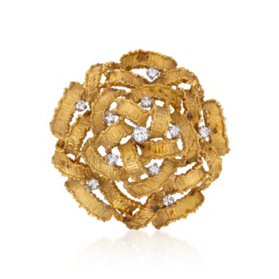 C.1960 Vintage .65 ct. t.w. Diamond Floral Pin in 18kt Yellow Gold &mdash; Alt Image 1