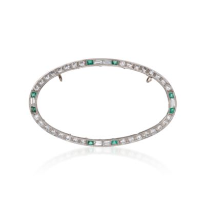 C.1950 Vintage .65 ct. t.w. Emerald and 1.80 ct. t.w. Diamond Pin in Platinum &mdash; Alt Image 1