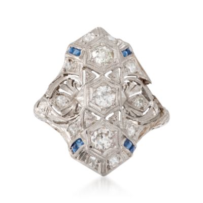 C. 1920 Vintage .45 ct. t.w. Diamond Dinner Ring With Faux Sapphire in Platinum. Size 4.5 &mdash; Alt Image 1
