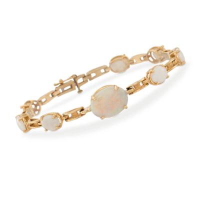 C. 1990 Vintage Opal Station Bracelet in 14kt Yellow Gold. 7" &mdash; Alt Image 1