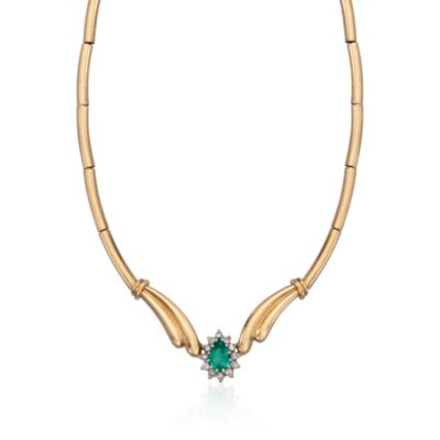 C. 1980 Vintage 1.40 Carat  Emerald and .35 ct. t.w. Diamond 'V' Necklace in 14kt Yellow Gold. 15.5" &mdash; Alt Image 1