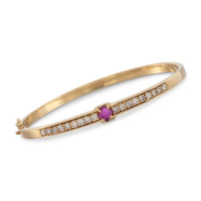 C. 1990 Vintage .30 Carat Ruby and 1.10 ct. t.w. Diamond Bracelet in 14kt Yellow Gold. 6.5" &mdash; Alt Image 1