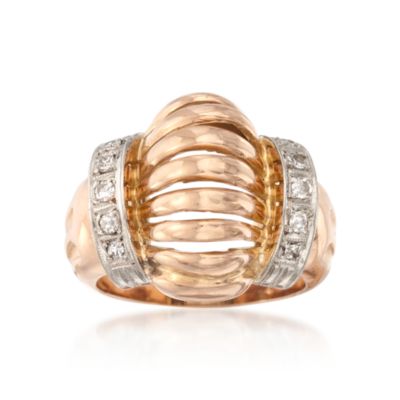 C. 1940 Vintage .20 ct. t.w. Diamond Ridged Ring in 18kt Yellow Gold. Size 6.5 &mdash; Alt Image 1