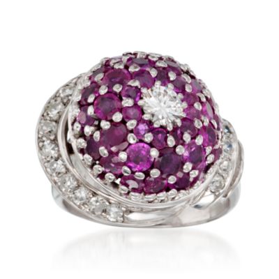 C. 1960 Vintage 3.80 ct. t.w. Ruby and .75 ct. t.w. Diamond Ring in 14kt White Gold. Size 6.5 &mdash; Alt Image 1