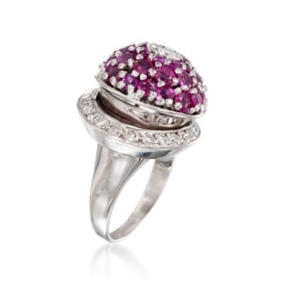 C. 1960 Vintage 3.80 ct. t.w. Ruby and .75 ct. t.w. Diamond Ring in 14kt White Gold. Size 6.5 &mdash; Alt Image 3
