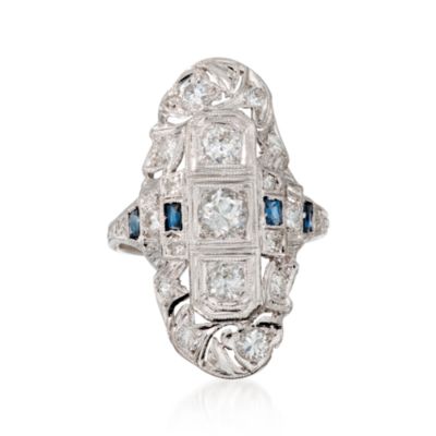 C. 1990 Vintage 1.00 ct. t.w. Diamond Dinner Ring With Sapphires in Platinum. Size 6.5 &mdash; Alt Image 1