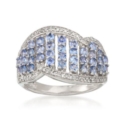 1.20 ct. t.w. Tanzanite and .20 ct. t.w. Diamond Wave Ring in Sterling Silver &mdash; Alt Image 1