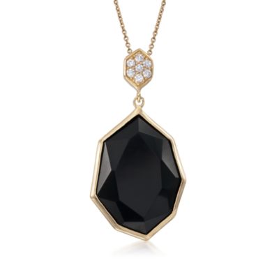 Black Onyx Slice and .13 ct. t.w. CZ Necklace in 14kt Over Sterling &mdash; Alt Image 1