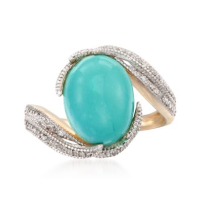 Turquoise and .20 ct. t.w. Diamond Ring in 14kt Yellow Gold &mdash; Alt Image 1