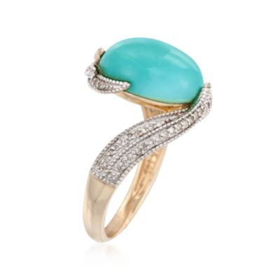 Turquoise and .20 ct. t.w. Diamond Ring in 14kt Yellow Gold &mdash; Alt Image 3