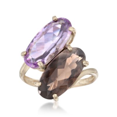3.60 Carat Oval Smoky Quartz and 3.70 Carat Amethyst Statement Ring in 14kt Yellow Gold &mdash; Alt Image 1