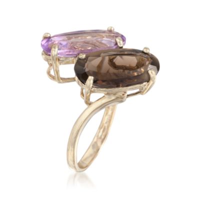 3.60 Carat Oval Smoky Quartz and 3.70 Carat Amethyst Statement Ring in 14kt Yellow Gold &mdash; Alt Image 3