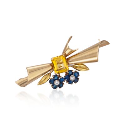 C. 1960 Vintage 5.40 ct. t.w. Multi-Gem and .10 ct. t.w. Diamond Pin in 14kt Yellow Gold &mdash; Alt Image 1
