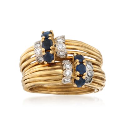 C. 1970 Vintage .90 ct. t.w. Sapphire and .35 ct. t.w. Diamond Ring in 18kt Yellow Gold. Size 5 &mdash; Alt Image 1