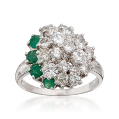 C. 1980 Vintage .40 ct. t.w. Emerald and 1.35 ct. t.w. Diamond Ring in 14kt White Gold. Size 7.5 &mdash; Alt Image 1