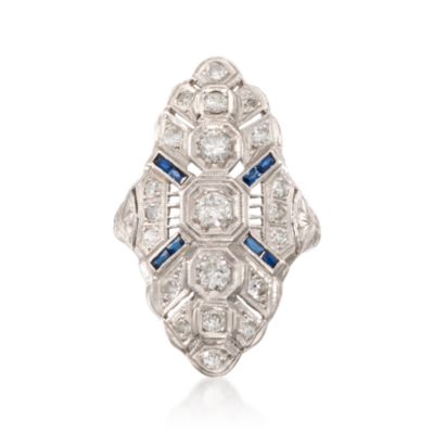 C. 1920 Vintage .90 ct. t.w. Diamond and Faux Sapphire Ring in Platinum. Size 6 &mdash; Alt Image 1
