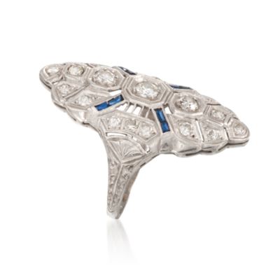 C. 1920 Vintage .90 ct. t.w. Diamond and Faux Sapphire Ring in Platinum. Size 6 &mdash; Alt Image 3