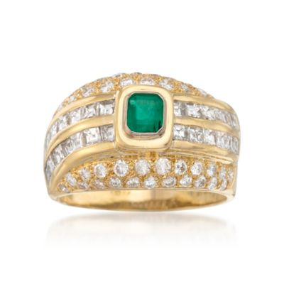 C.1980 Vintage .30 Carat Emerald and 1.80 ct. t.w. Diamond Ring in 18kt Yellow Gold. Size 7.5 &mdash; Alt Image 1