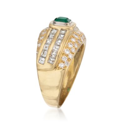 C.1980 Vintage .30 Carat Emerald and 1.80 ct. t.w. Diamond Ring in 18kt Yellow Gold. Size 7.5 &mdash; Alt Image 3