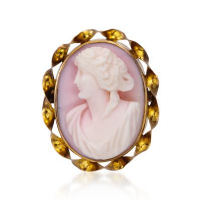 C.1950 Vintage Carved Agate Cameo Pin In 10kt Yellow Gold &mdash; Alt Image 1