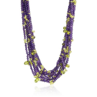 C. 1970 Vintage Amethyst and Peridot Torsade Necklace in Two-Tone. 17" &mdash; Alt Image 1