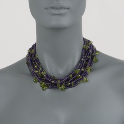 C. 1970 Vintage Amethyst and Peridot Torsade Necklace in Two-Tone. 17" &mdash; Alt Image 2
