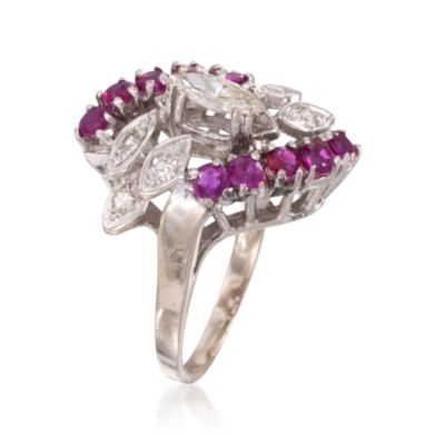C. 1970 Vintage .80 ct. t.w. Ruby and .60 ct. t.w. Diamond Ring In 14kt White Gold. Size 5 &mdash; Alt Image 3