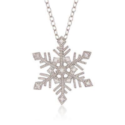 Snowflake Pendant Necklace With Diamonds in Sterling Silver. 18" &mdash; Alt Image 1